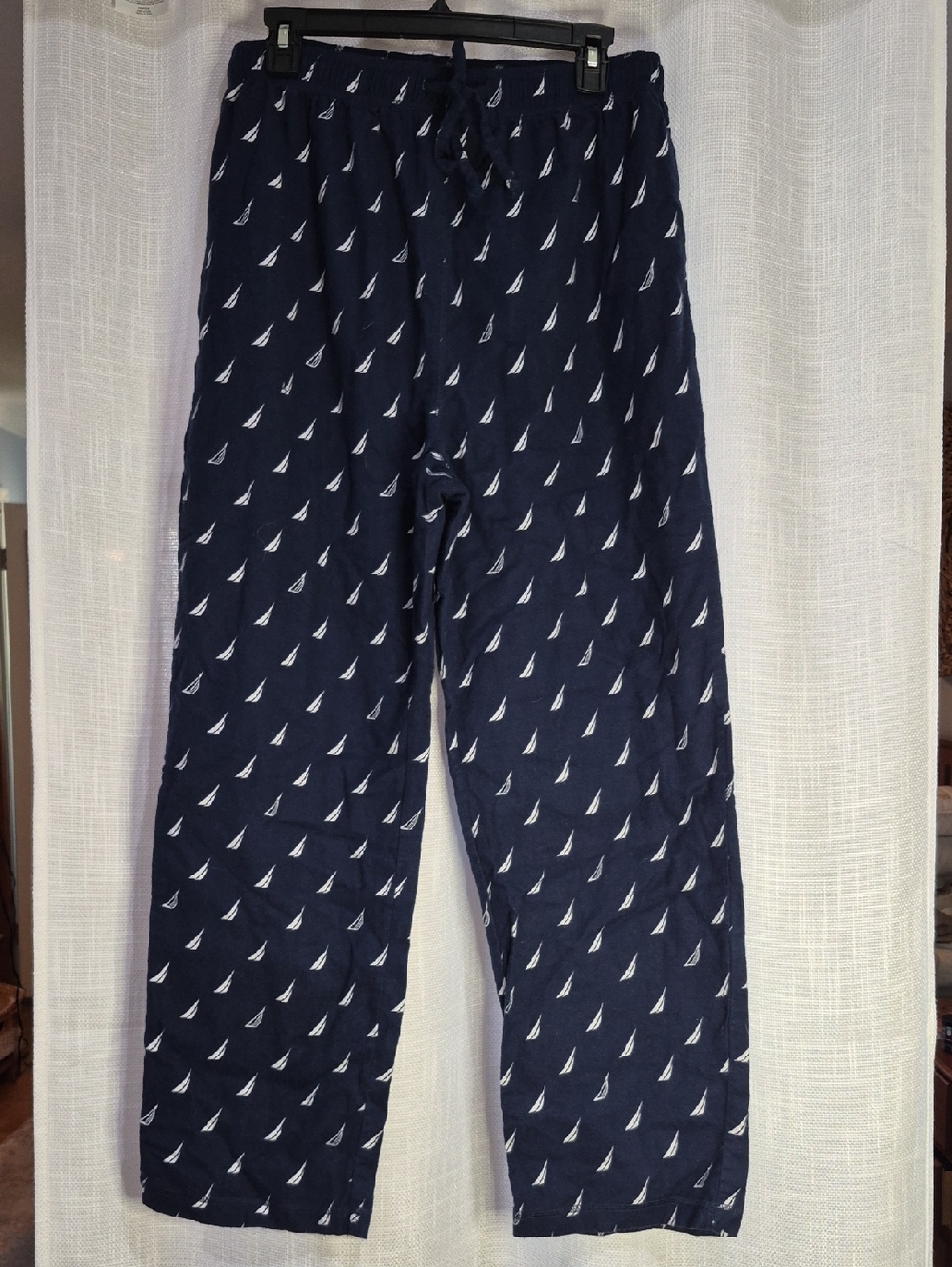 Men's Nautica Navy White Sailboats Pajama Bottoms Soft Brushed Cotton Flannel